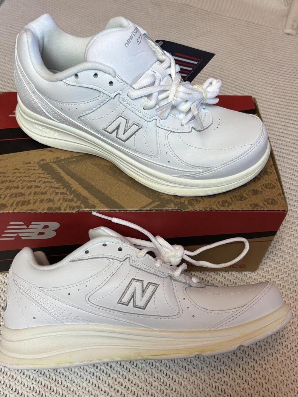new balance 577v1 white sneakers sz 8 running walking gym workout